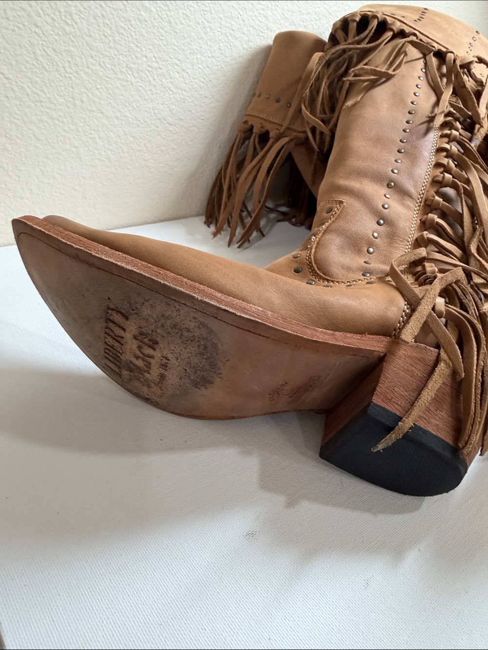 LIBERTY Black Tan Fringe Knee Leather Boots - Picture 14 of 14